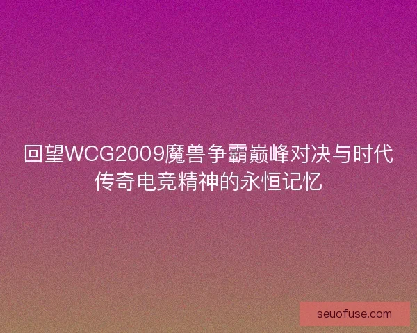 回望WCG2009魔兽争霸巅峰对决与时代传奇电竞精神的永恒记忆